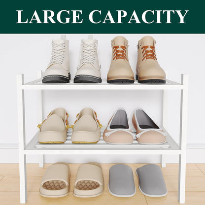 Smiry Bamboo Shoe Rack, 3 Tier Free Standing Wooden Shoe Organizer, Stackable Wood Shoe Storage Shelf for Closet, Entryway, 5 Horizontal Slats, 26.8"x11"x18.3", Natural
