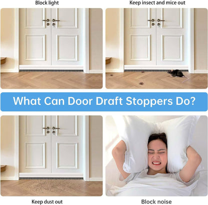 2-Pack Door Draft Stoppers with Brush, Door Sweep for Exterior/Interior Doors - Soundproof, Dust/Noise/Hot or Cold Air Insulation, 2" W x 39" L (White)