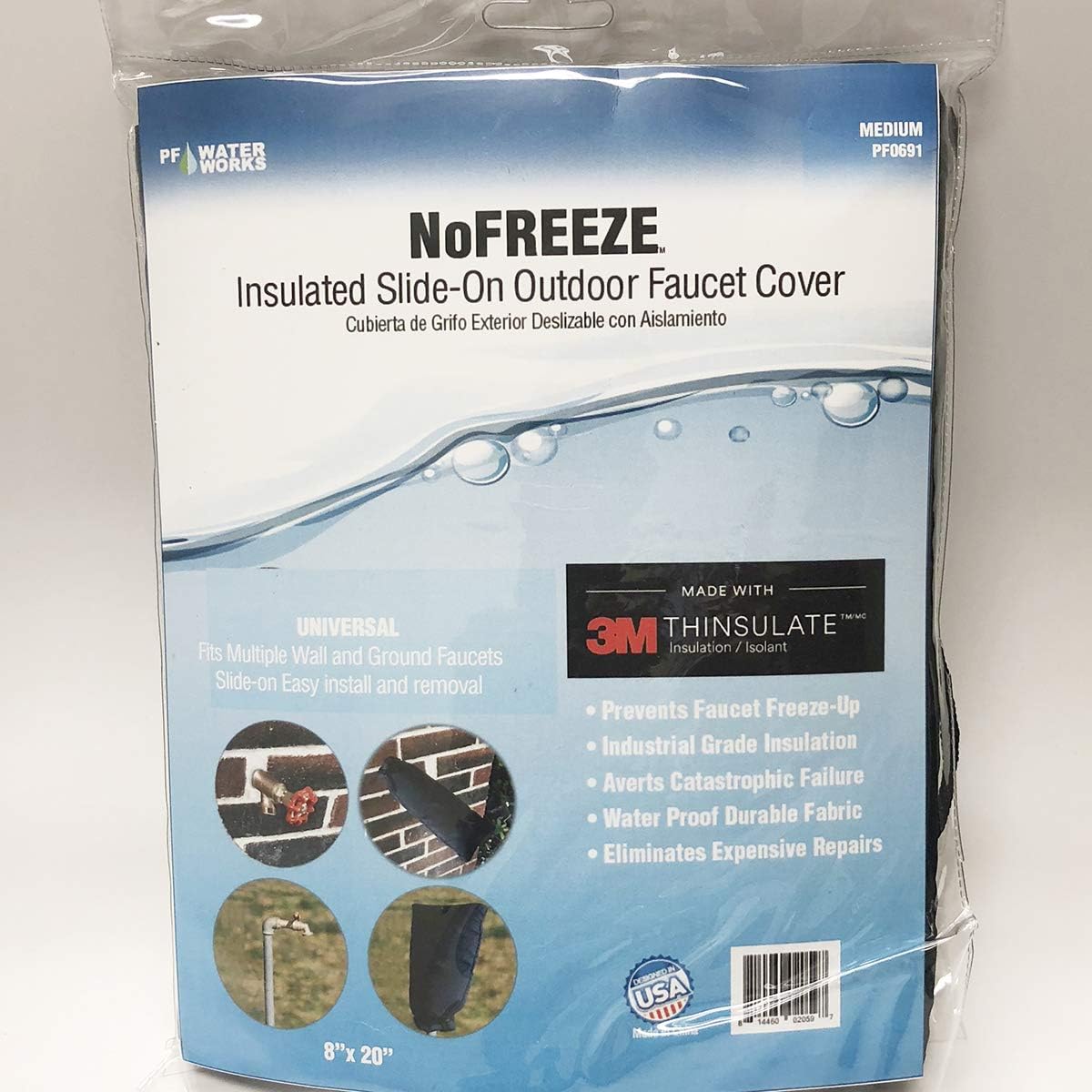 PF WaterWorks PF0691 NoFREEZE Outdoor Ground/Wall Faucet Freeze Protection Cover/Sock-Hiigh Quality 3M Thinsulate Insulation-Size Medium (8" x 20"), Black