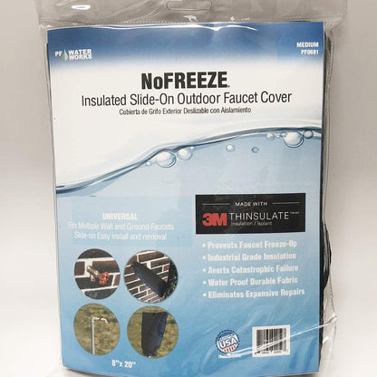 PF WaterWorks PF0691 NoFREEZE Outdoor Ground/Wall Faucet Freeze Protection Cover/Sock-Hiigh Quality 3M Thinsulate Insulation-Size Medium (8" x 20"), Black