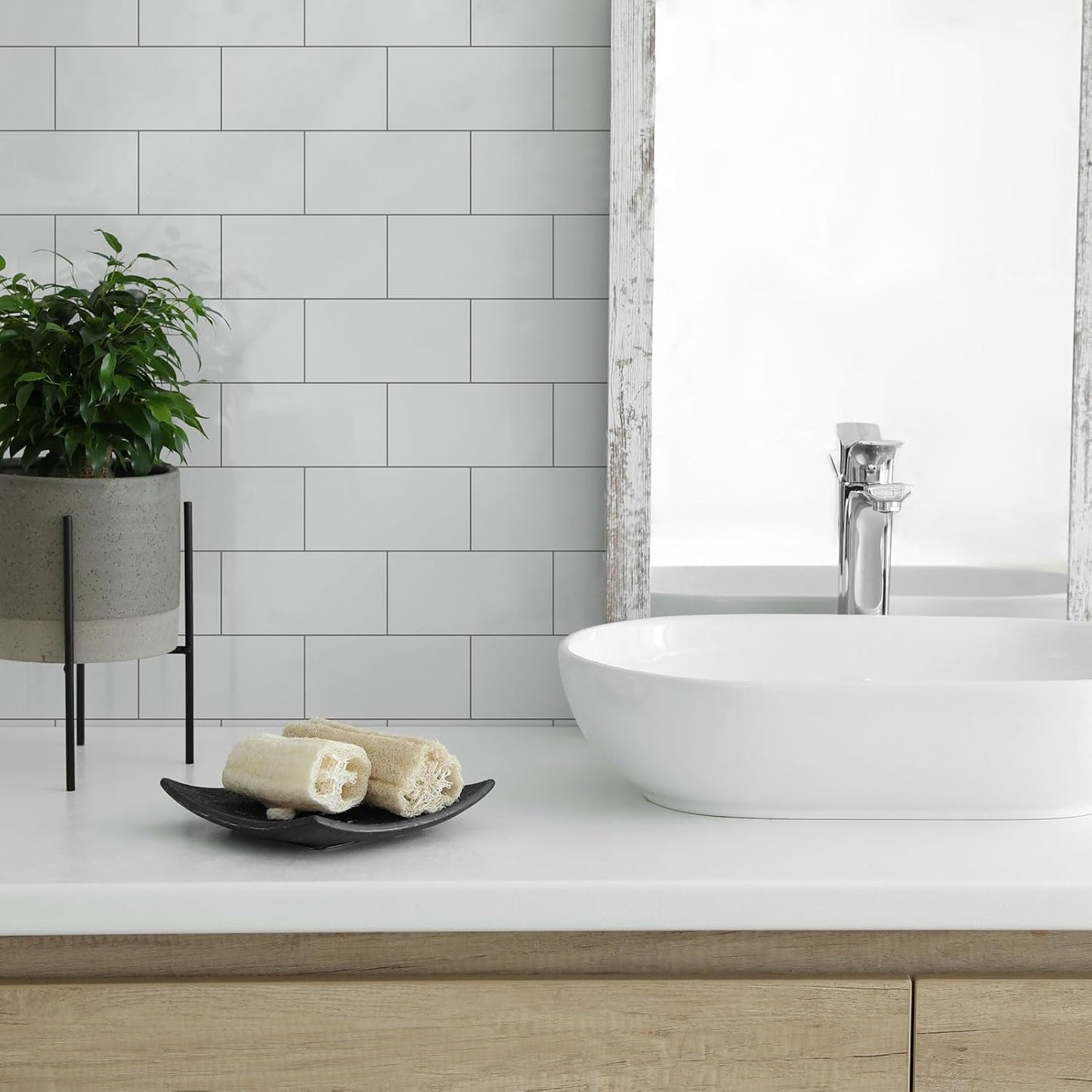10- Sheet Polished White Peel and Stick Backsplash, 12’’Luxury PVC Ceramic Look Self Stick Subway Tiles, Waterproof Peel and Stick Wall Tiles for Kitchen and Bathrrom