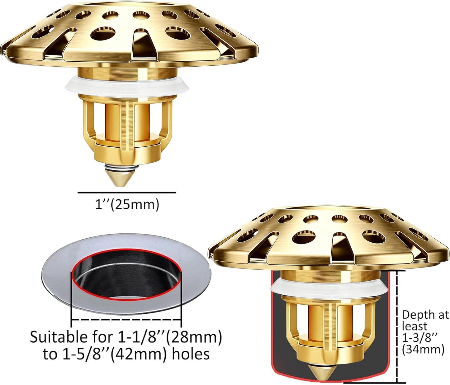AzWzz Bathroom Sink Stopper,Sink Hair Catcher,Bathroom Sink Drain Strainer Pop Up Drain Cover Plug,Universal for 1.1 to 1.65in Sink Drain Hole