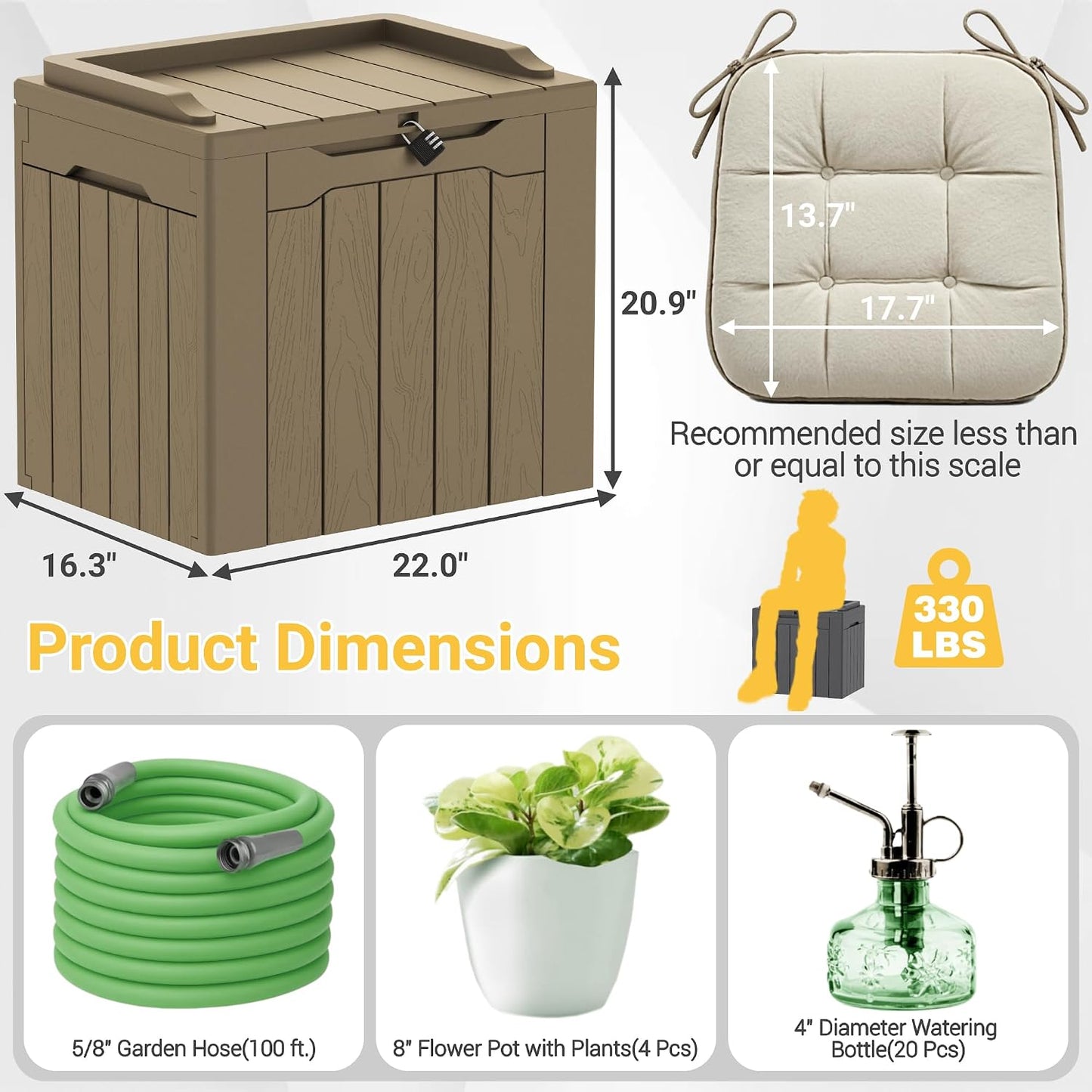 Greesum Outdoor Storage Box 31 Gallon Storage Box with Lid for Patio Furniture, Garden Tools, Pool Supplies, Waterproof and UV Resistant, Lockable, Dark Black