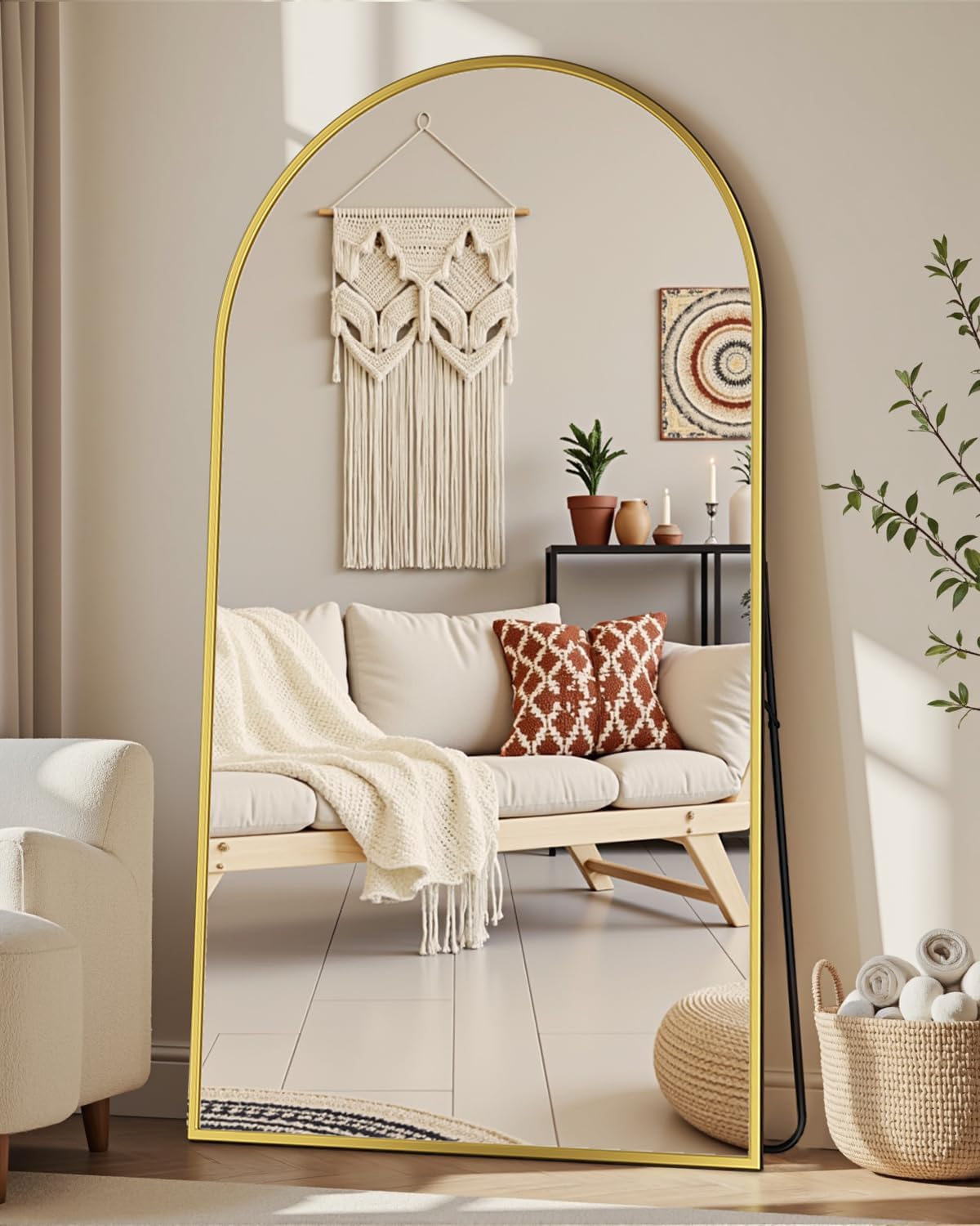 Full Length Mirror with Stand, 71"x28" Arched Full Body Large Stand Up Aluminum Frame Floor Standing Mirror, Freestanding Hanging Leaning Mounted for Bedroom Living Room Entryway Gold