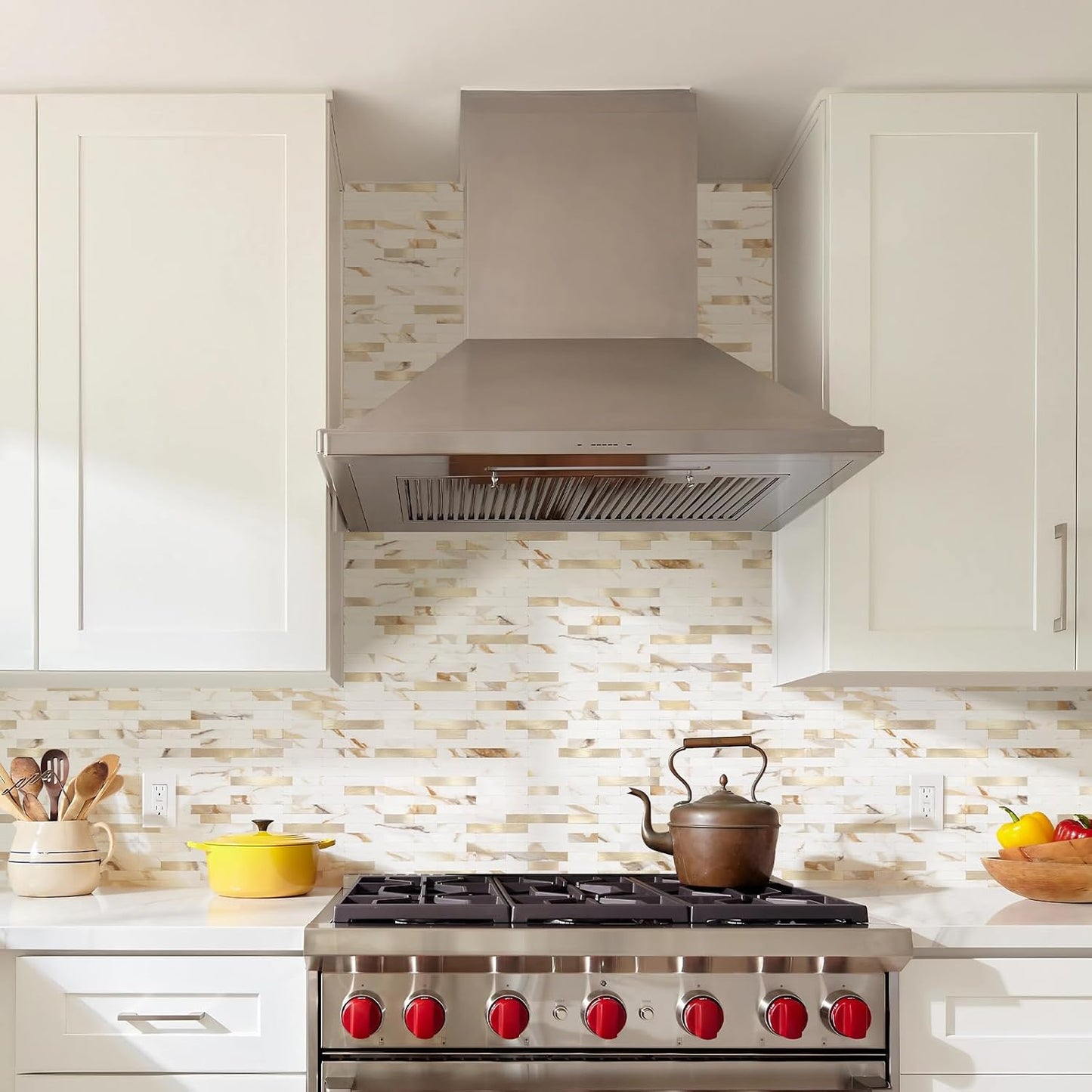 STICKGOO Peel and Stick Backsplash Tile, Stick on Backsplash for Kitchen and Bathroom, Volakas White Look PVC Mixed Metal Silver Self Adhesive Wall Tiles(Sample)