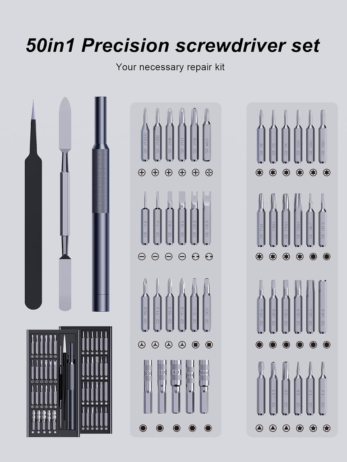 AXTH 25-in-1 Small Precision Screwdriver Set, Professional Magnetic Mini Repair Tool Kit for Phone, Computer, Watch, Laptop, Macbook, Ring Doorbell, Eyeglass, Electronic, [Bearing Steel] Screw Driver