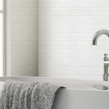 WALPLUS 20 Sheets Peel and Stick Kitchen Backsplash Tile Stickers Self Adhesive Stick on Subway Tile 12" x 6" Bathroom Splashback Water Heat Resistant 3D Wall Tiles Pure White Gray