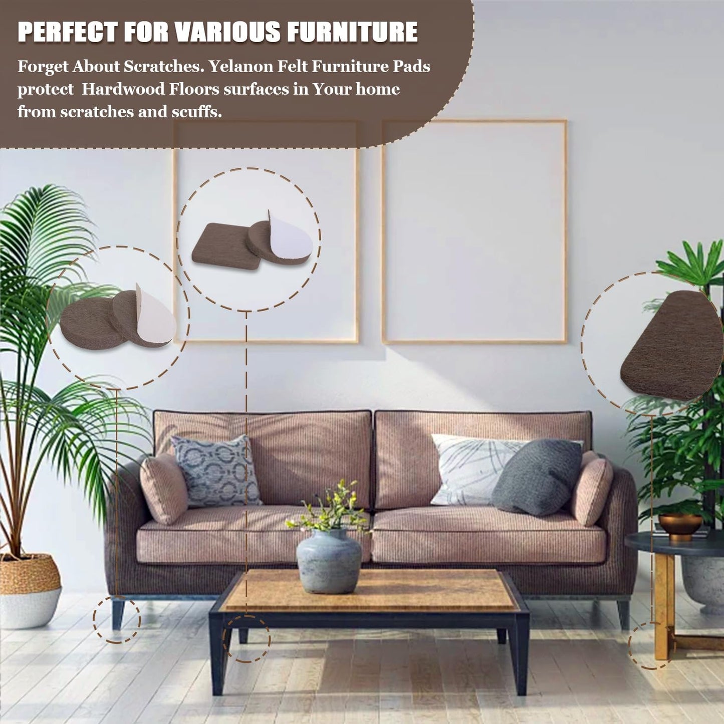 Yelanon Felt Furniture Pads -182 Pcs Premium Felt Pads for Chair Legs Furniture, Floor Protectors for Hardwood Floors, Black