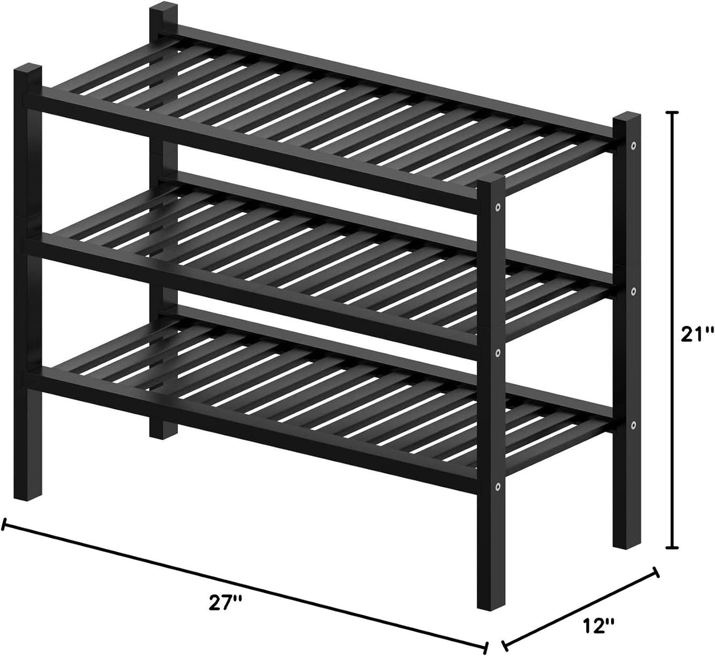 ROMGUAR CRAFT 3 Tier Bamboo Shoe Rack for Closet Free Standing Wood Shoe Shelf Storage Organizer for Entryway Small Space Stackable 27"x11"x20" (Natural)