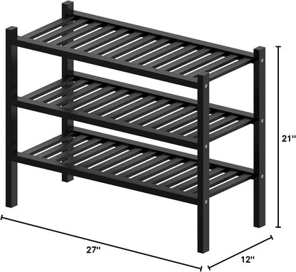 ROMGUAR CRAFT 3 Tier Bamboo Shoe Rack for Closet Free Standing Wood Shoe Shelf Storage Organizer for Entryway Small Space Stackable 27"x11"x20" (Natural)