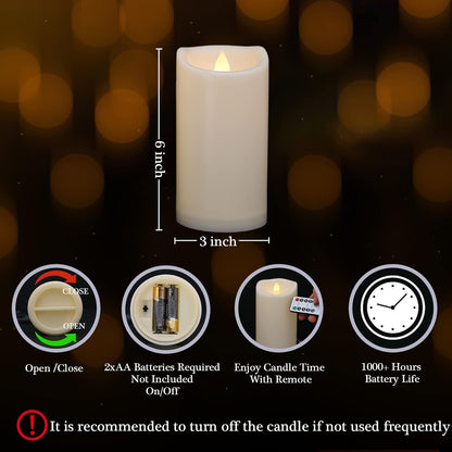Flameless Flickering Candles with Remote and Timers, 1000 Hours Waterproof Outdoor Indoor Battery Operated LED Pillar Candles, Ivory Plastic, Set of 3(D 3" x H 4" 5" 6")