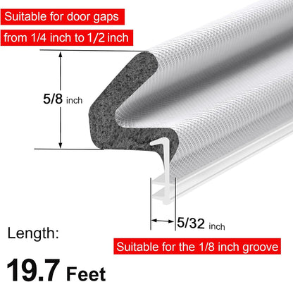 40FT Kerf V‑Shaped Weather Stripping Door Seal, Press‑in Seal for Pre‑Cut Slot Doors, Not Self‑Adhesive, Soundproof Draft Blocker for Exterior Front Doors, Fits Large Gaps, Easy DIY Install (White)