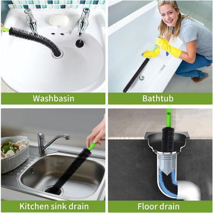 2 Pcs 17” Flexible Sink Drain Cleaner Brush Long Pipe Cleaner Brush for Cleaning Home Kitchen Sink Buthtub Snake Tube Hair Drain Clog Remover Brush for Shower and Tub Hair Clogs Bendable Sewer Drain