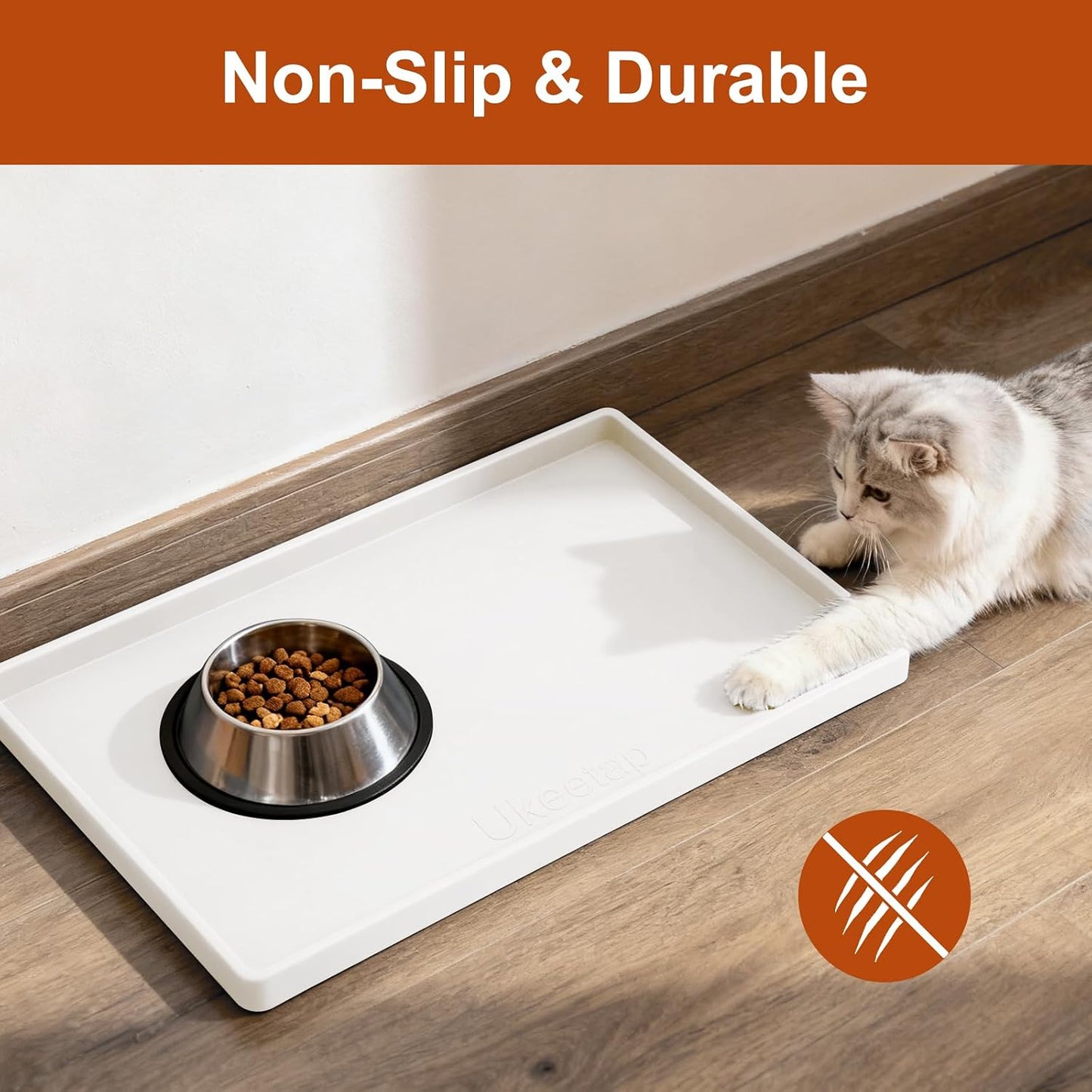 ukeetap Extra Thick Silicone Mat Waterproof with Raised Edge 19” x 12”, BPA Free Non-Slip Dog & Cat Food Mat, Feeding Mat for Food and Water Bowls, Spill Proof Mat to Protect Floors, Black