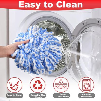 Spin Mop Replacement Head Set for O Ceda Mop RinseClean 2-Tank System, 3 Pack Mops Heads Replacements + Scrub Brush + 30-58" Handle & Base, Microfiber Mops Head Floor Mop Refill Kit