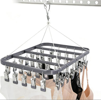 Pants Hangers Clothes Drying Racks Clip Hangers Metal with 36 Clips Windproof Underwear Hanger Foldable Laundry Clip for Jeans Yoga Leggings Trousers Socks Bras (Pink)