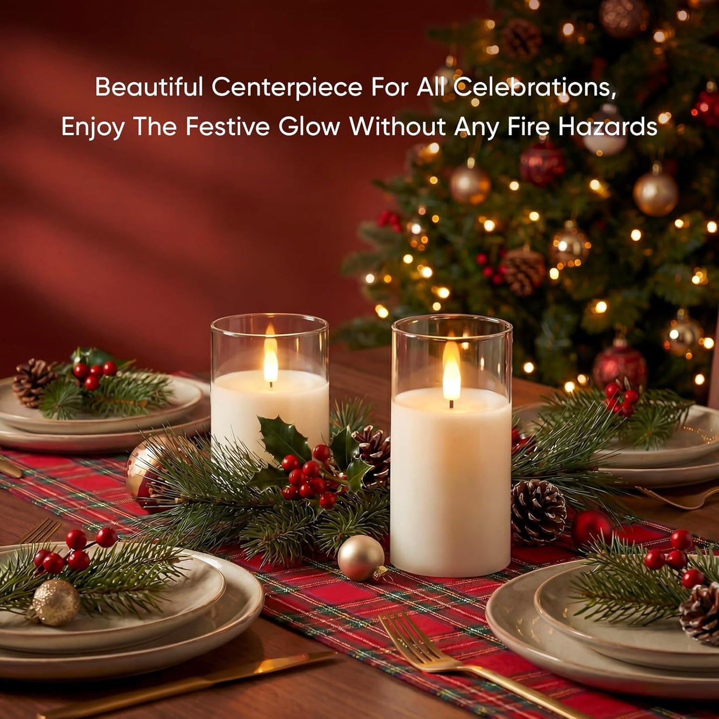 Amagic Clear Glass Flameless Candles Battery Operated with Timer, Remote Control, LED Pillar Candles, Battery Powered, Valentine's Day Decor, Pure White Wax, Set of 3