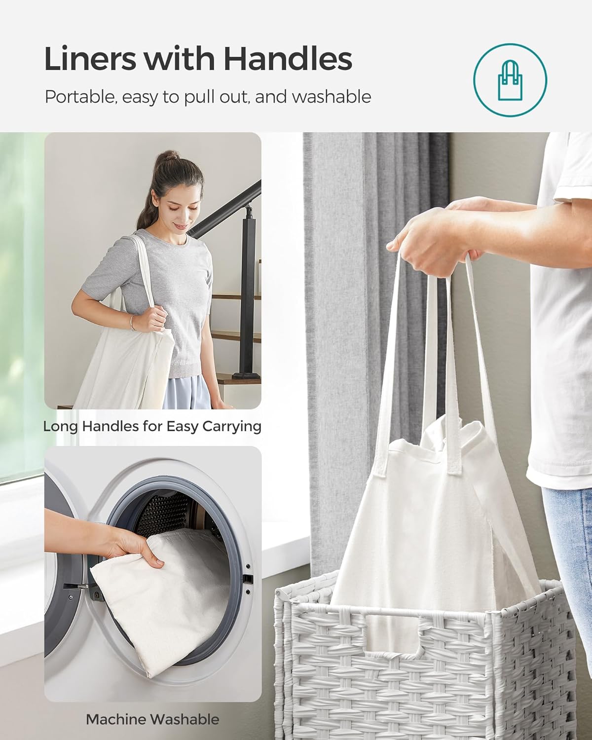 SONGMICS Laundry Hamper with Lid, 23.8 Gallon (90 L) Synthetic Rattan Clothes Laundry Basket with Lid and Handles, Foldable, Removable Liner, Chestnut Brown ULCB051K02