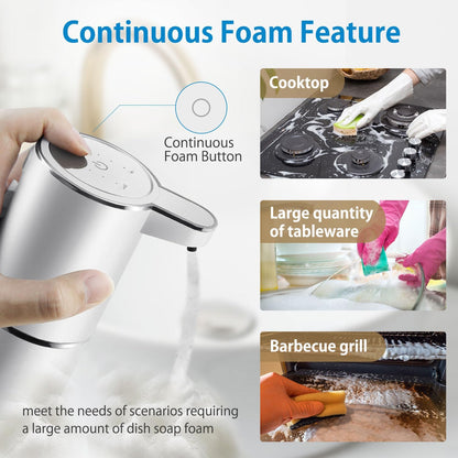 Automatic Foaming Soap Dispenser,4-Level Adjustable Foam, Wall Mount,USB Rechargeable,12.8oz/ 380ml,Touchless Hand & Dish Soap Dispenser for Bathroom, Kitchen,Hotel, Restaurant