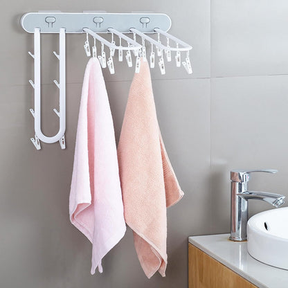 Clothes Drying Rack Wall Mounted, Clothes Drying Rack Folding Indoor with Clip, Balcony Drying Rack Dryer, Space Saver for Socks, Underwear, Rags, Towels