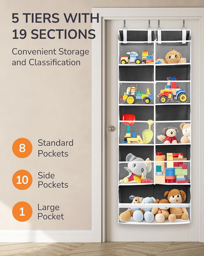 ULG Over the Door Organizer, 5-Tier Extra Large Hanging Storage with 10 Mesh Pockets, 100 lbs Capacity, Heavy Duty Door Organizer for Closet, Bedroom, Nursery Storage, Beige