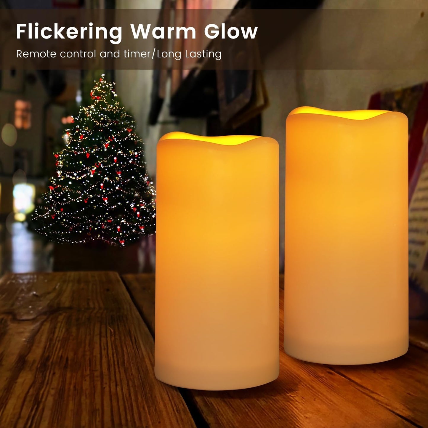 Flameless Flickering Battery Operated Candles D2.2''*H4 5" 6" 7" 8" 9" Set of 9 Ivory Real Wax Pillar LED Candles with 10-Key Remote and Cycling 24 Hours Timer (Ivory)