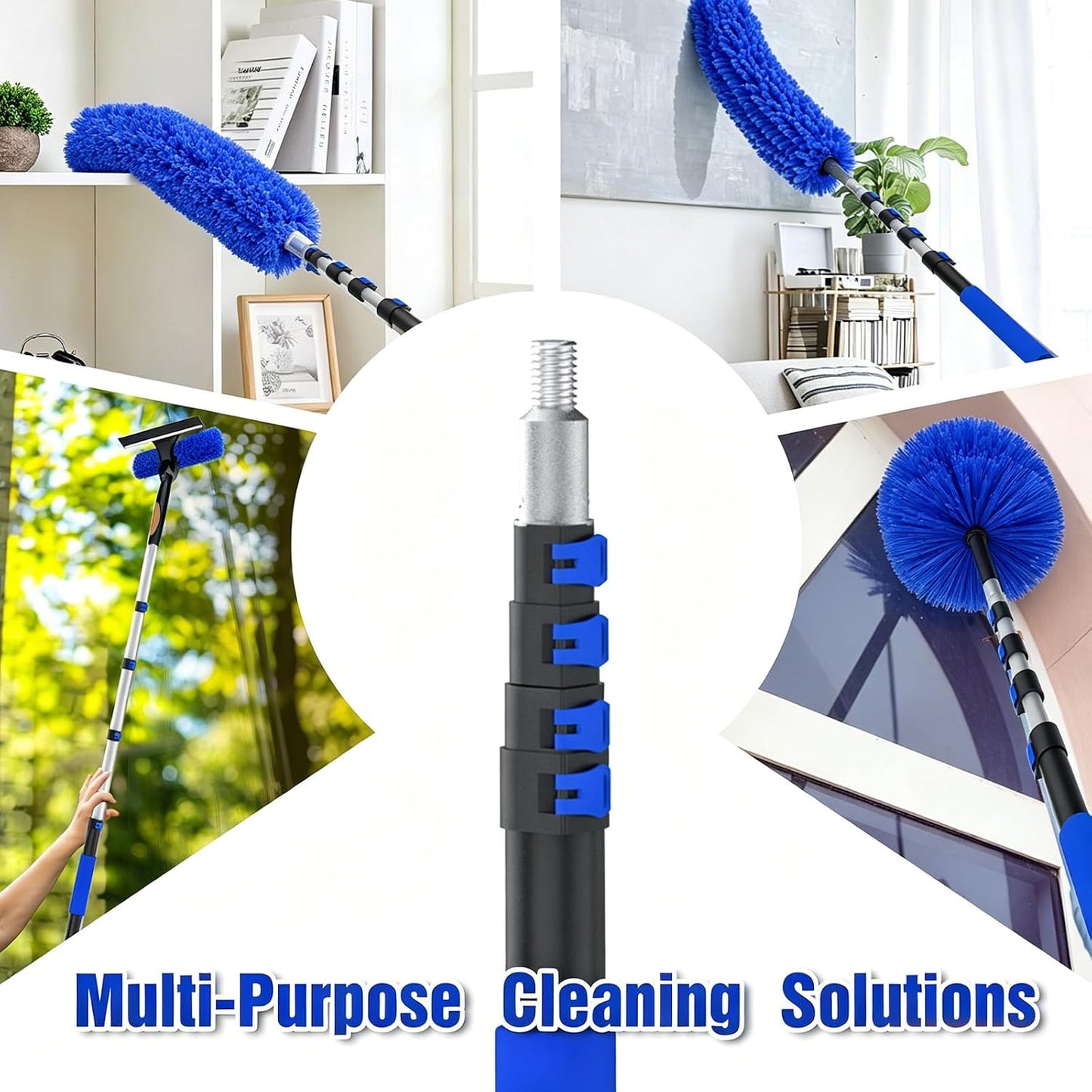 30FT Reach Duster Kit, Window Cleaning with 5-24FT Telescoping Extension Pole, High Ceiling Duster, Microfiber Feather Duster, Cobweb Duster, Window Squeegee, Feather Duster, Extendable Pole Kit
