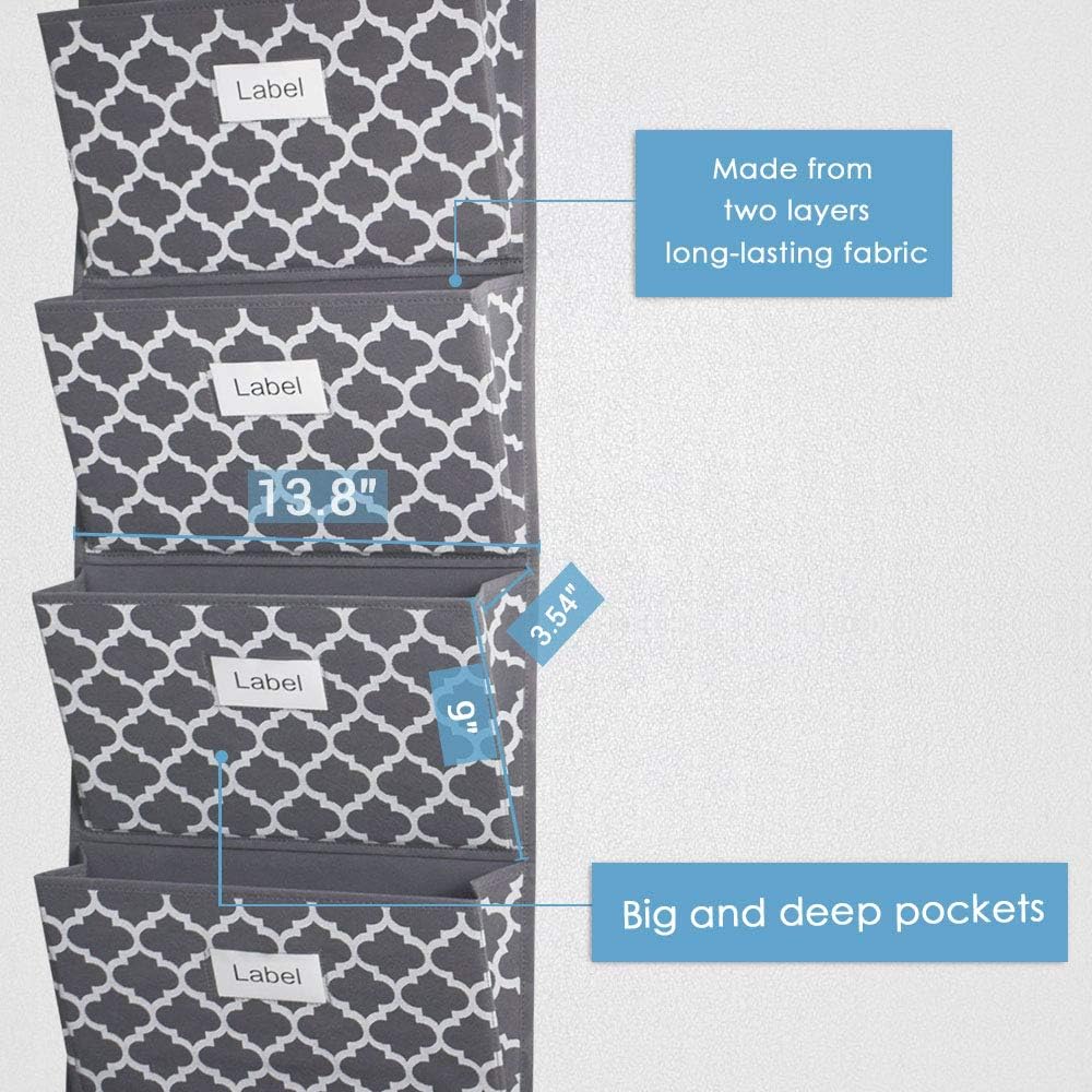 homyfort Over the Door File Organizer, Wall Hanging File Folders with 5 Large Pocket for Mails, Magazines, Back to School Supplies,Office Chart Storage, Paper Organization (Grey)