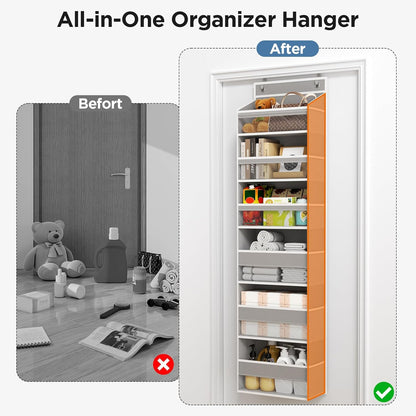 6 Tiers Over The Door Organizer, Heavy Duty Hanging Organizer Storage with Large Capacity Pockets, Behind Door Storage Hanging Shelves for Closet Wall Bathroom Bedroom Nursery Pantry, 1 Pack Grey