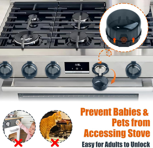 Stove Knob Safety Covers Baby Proofing for Press Stove Knob and Oven Knob Child Safety Locks - 5 Pack (Black)