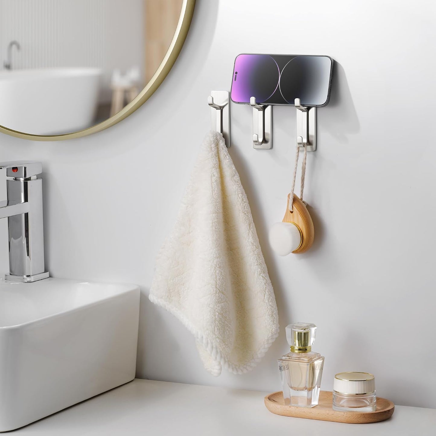 pickpiff Wall Hooks for Coat and Towel: 13LB Strong Adhesive Door Hanger Stick on, White 4 Pack