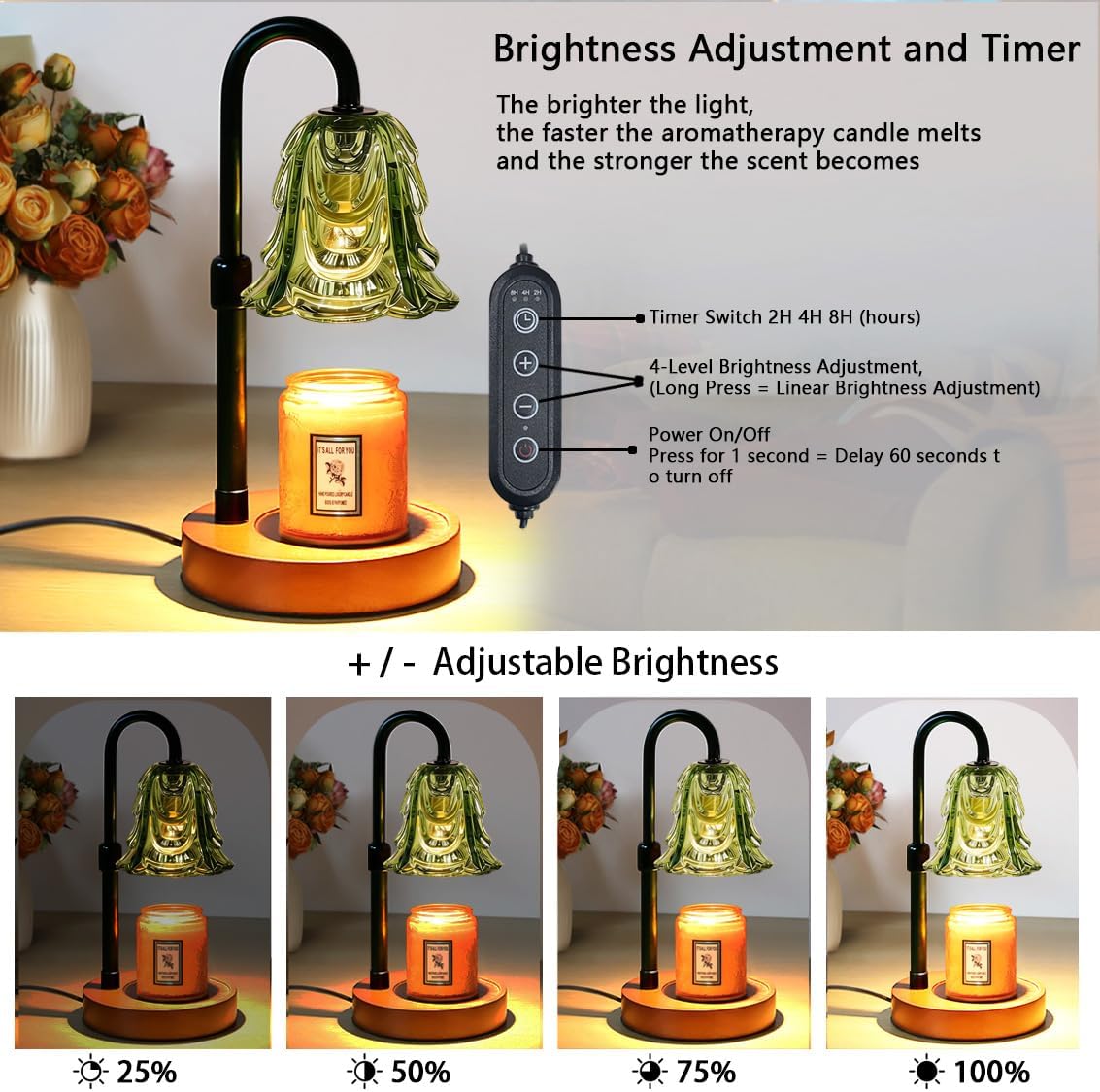 Candle Warmer Lamp with Timer Dimmer Adjustable Height for New Home House Bedroom Decor,Wax Melt Warmer with 2 Bulbs for Jar Candles, Gifts for Mom Women Friend Sister Mothers Day Birthday | Black