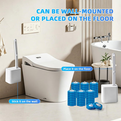 Disposable Toilet Brush with 48 Refills,Toilet Cleaning Supplies,Toilet Wand Brush Starter Kit,Wall Mounted Toilet Bowl Cleaner Brush with Holder for Bathroom Deep Cleaning & Hygiene (White)