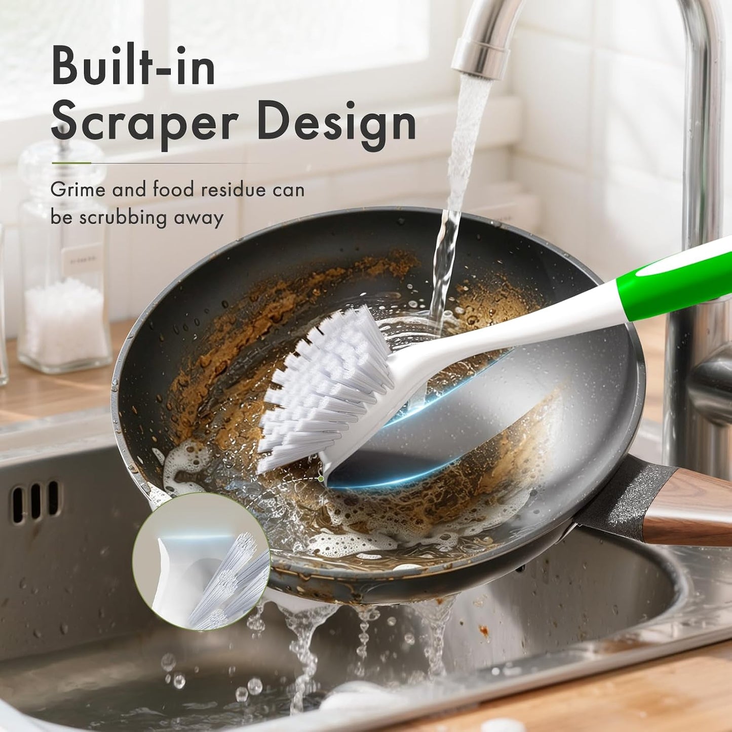 Amazer Dish Brush with Handle, 2 Pack Kitchen Scrub Brushes for Cleaning, Dish Scrubber with Stiff Bristles for Sink, Pots, Pans