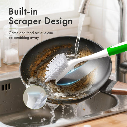 Amazer Dish Brush with Handle, 2 Pack Kitchen Scrub Brushes for Cleaning, Dish Scrubber with Stiff Bristles for Sink, Pots, Pans