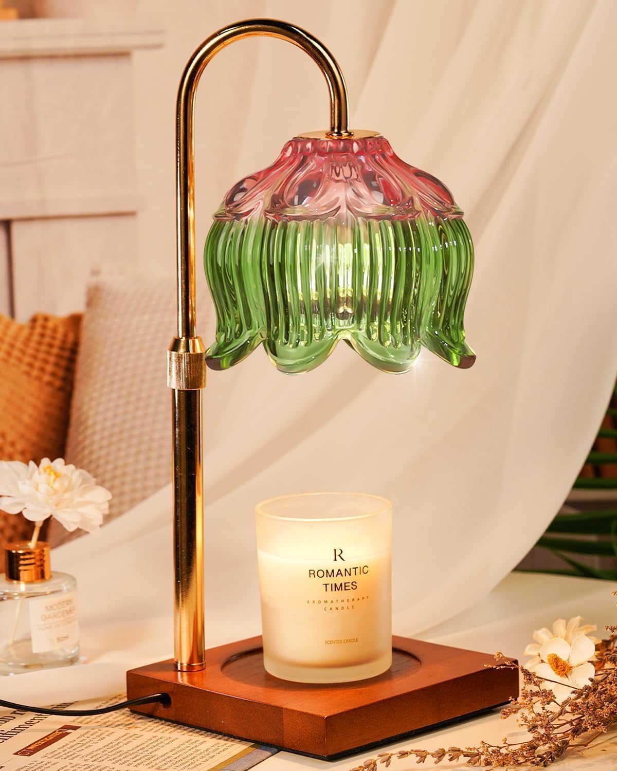 Funistree Flower Candle Warmer Lamp with Timer & Dimmer, Adjustable Height Candle Warmer, Christmas Birthday Gifts for Women Mom, House Warming New Home Decor, Wax Warmer with 2 Bulbs for Jar Candles