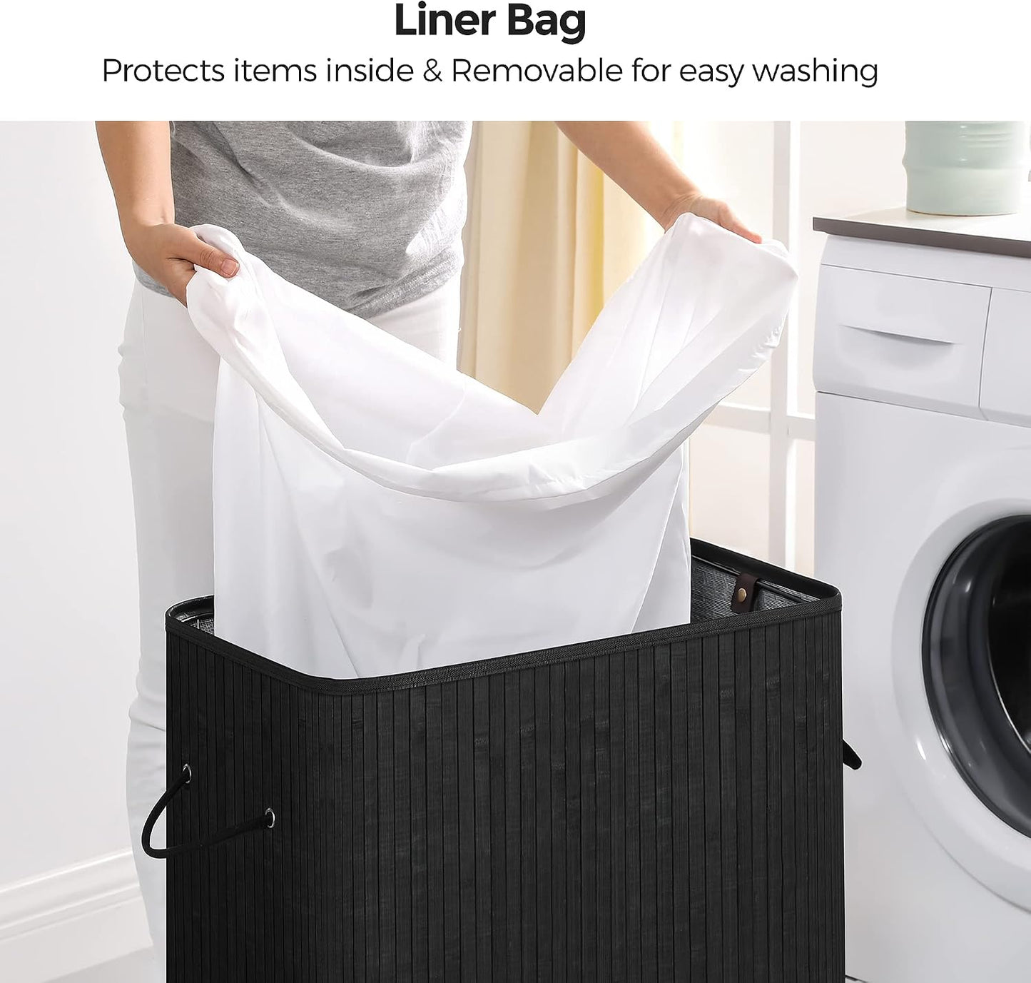SONGMICS Laundry Hamper with Lid, Bamboo Launry Basket with Handles, Foldable Storage Basket for Laundry Room, Bedroom, 100L, Brown ULCB063K02
