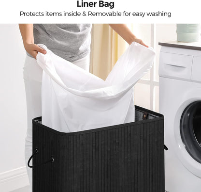 SONGMICS Laundry Hamper with Lid, Bamboo Launry Basket with Handles, Foldable Storage Basket for Laundry Room, Bedroom, 100L, Brown ULCB063K02