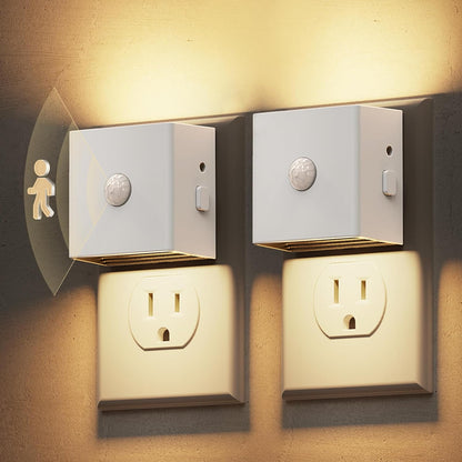 L LOHAS LED Motion Sensor Night Light, [2-Pack] Plug in Night Light with Motion Sensor and Dusk to Dawn Sensor, Brightness Adjustable, 3000K Soft White Nightlight for Bathroom Hallway Kitchen