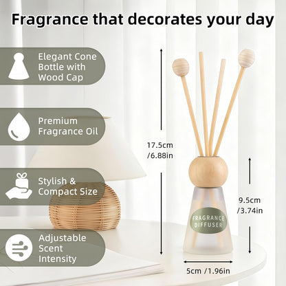 Reed Diffuser Set, Blue Bell Scent with Reed Sticks, 1.7 fl oz / 50ml Cone-Shaped Bottle with Round Wooden Cap, Ideal for Bathroom, Bedroom, Office, Home Fragrance for Shelf Decor Air Freshener Gift