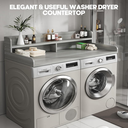 2-Tier Washer and Dryer Countertop with 2.75" H Guard,54" W x 27.5" D Laundry Countertop Cover with Non-Slip Pad,Large Space Laundry Topper for Folding Clothes Over Washer and Dryer-White