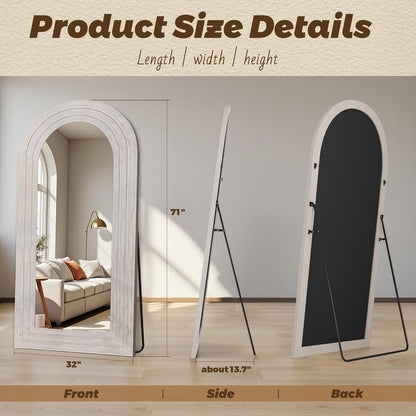 Antok Full Length Mirror with Solid Wood Frame, 71"×32" Wall Mounted Oversized Floor Mirror with Stand, Leaning Standing Hanging for Bedroom Living Room Entryway, Walnut, Arched Syle