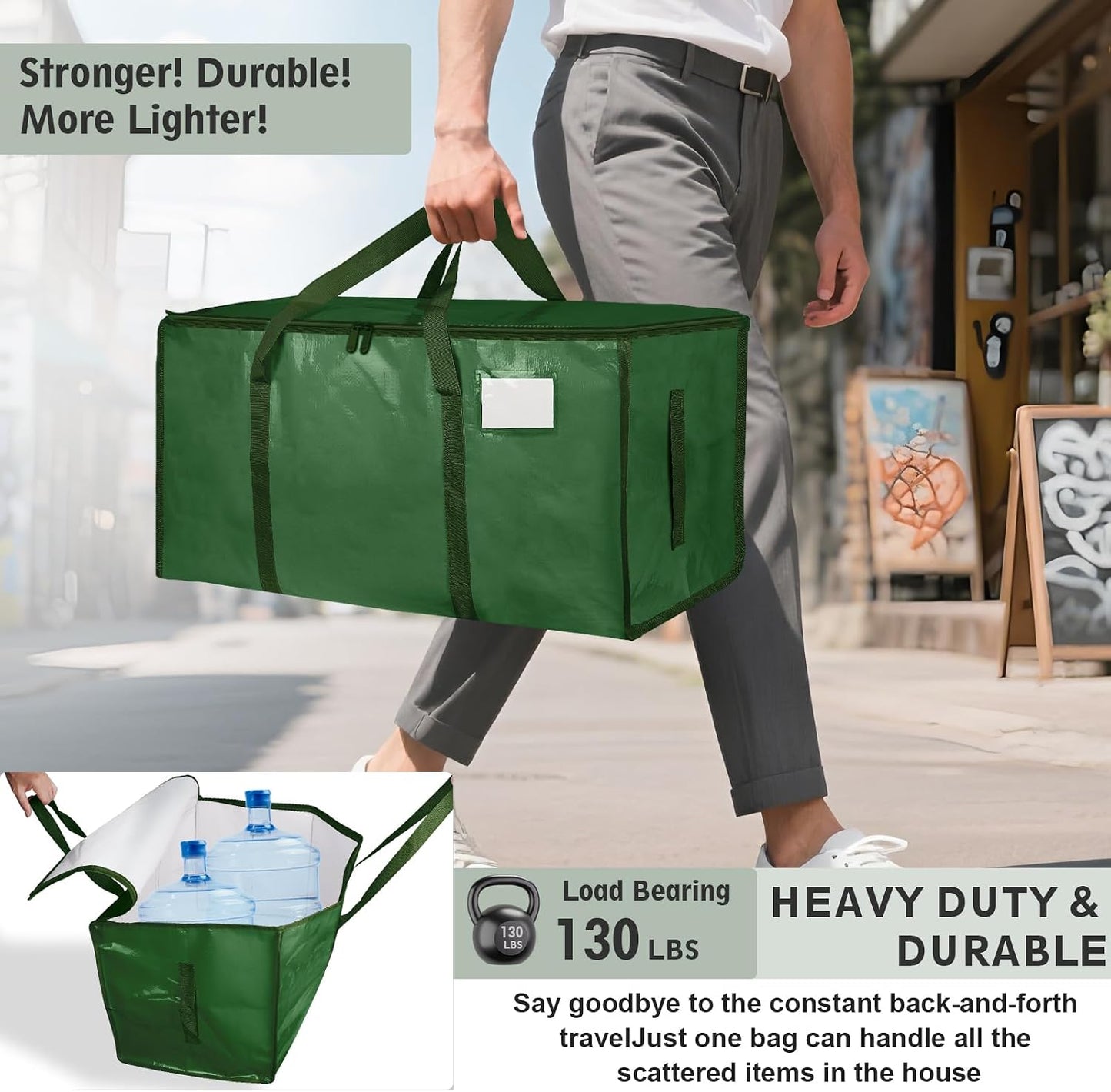 8 Pack-Extra Large Heavy Duty Moving Bags - Waterproof Storage Totes with Handles & Zippers, Foldable for College Dorm, Storage (Clear)