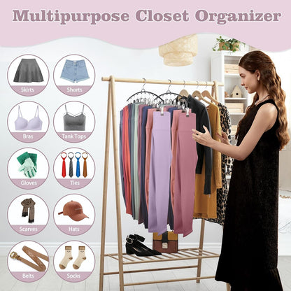 Legging Organizer for Closet 360° Swivel, Metal Yoga Pants Hanger 2 Pack w/10 Clips Holds 20 Leggings, Space Saving Hanger Closet Organizers and Storage, Pants Hangers for Pants, Skirts, Hats (Black)