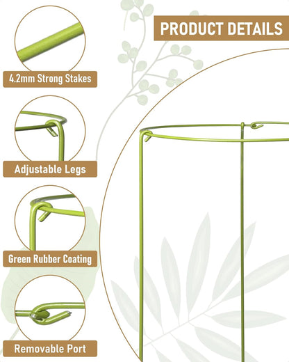 3-Pack Heavy Duty Plant Support Stakes, Metal Plant Ring Cages for Indoor Outdoor Plants, Adjustable Garden Stakes for Orchids, Monstera, Pothos, Hydrangea, Vines & Potted Plant (10" W x 17" H)