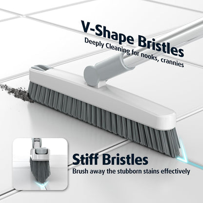 AIR U+ Grout Brush with Long Handle 180° Swivel Scrub Brush with Tweezers to Hair Clip V-Shape Grout Line Scrubber Stiff Bristles for Deep Cleaning Crevice, Tile Line, Shower, Kitchen, Corners