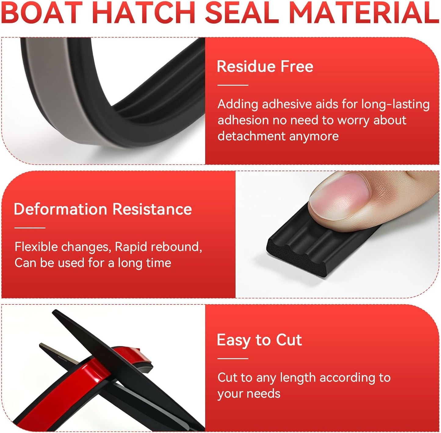 Ribbed Foam Rubber Seal, EPDM Rubber Weather Stripping with 3M 4011 Acrylic Foam Tape Self-Adhesive Bulkhead Seal Gasket Strip for Garage Door/Window/RV/Boat/Automotive/Marine (0.5" W, 25Ft)