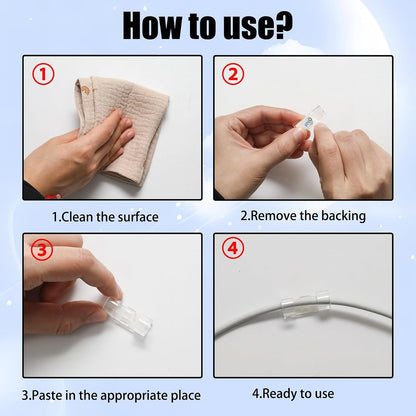 60PCS Clear Cable Clips with Self-Adhesive, Cable Organizer and Holder Finisher Wire Clamp Sticky Cord Cable Management Clips for Ethernet/TV/PV Wire on Wall, Under Desk, Home Office