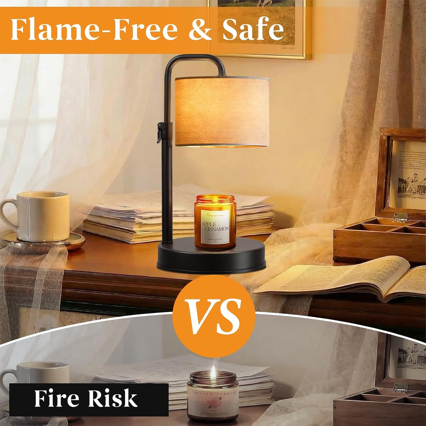 Hyrion Candle Warmer Lamp with Timer Dimmer, Modern Farmhouse Candle Lamp Adjustable Height, Birthday Gifts for Women Mom, Electric Flameless Candle Melter with 2 Bulbs, House Warming Home Decor