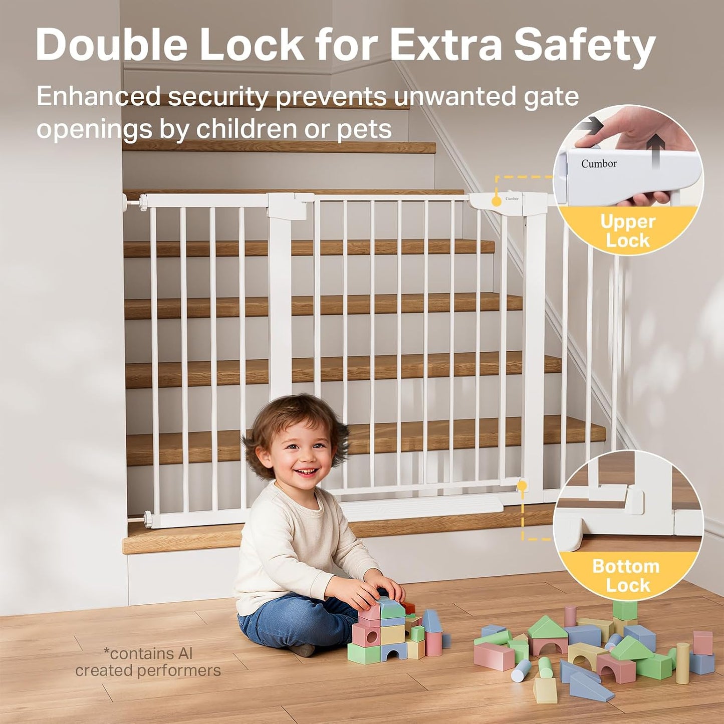 Cumbor 29.7-48" Baby Gate for Stairs, Mom's Choice Awards Winner-Dog Gate for Doorways, Auto Close Safety Pet Gate for Dogs Indoor, Easy Install Pressure Mounted Child Gate with Walk Thru Door, Brown